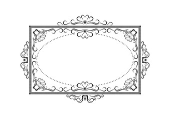 Black rectangle shaped frame of strokes, with a pattern of black calligraphic curves and curls on a white background