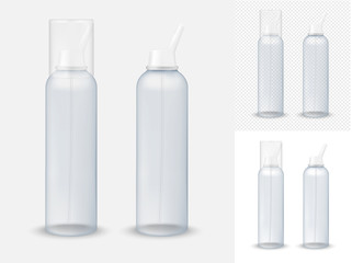 Transparent blue plastic bottle with pump dispenser