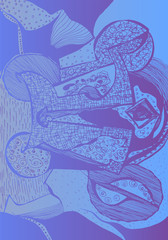 Abstract graphic gradient composition with different textures. hand-drawn color vector illustration