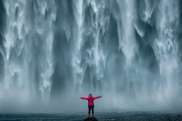 Famous powerful Skogafoss waterfall at south Iceland - obrazy, fototapety, plakaty