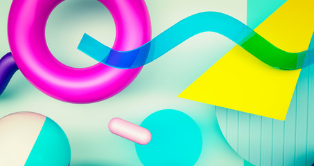 3D rendering, abstract background with '80s elements. Colorful background.