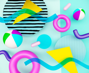 3D rendering, abstract background with '80s elements. Colorful background.