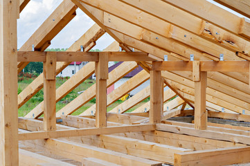 Fototapeta na wymiar Construction details - framing installing the roof truss system