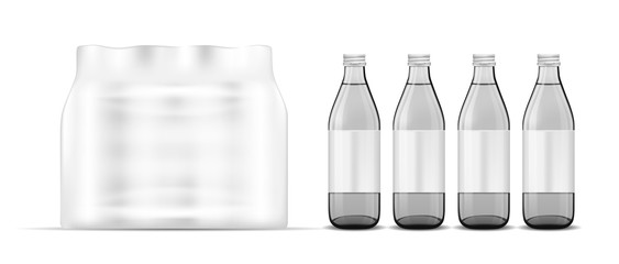 Plastic bottle packaging. White glass bottle