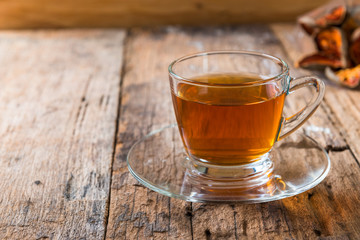 Bael tea juice on wooden table , healthy drink