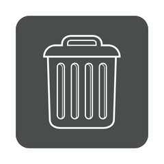 Icono plano lineal cubo de basura en cuadrado color gris