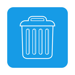 Icono plano lineal cubo de basura en cuadrado color azul