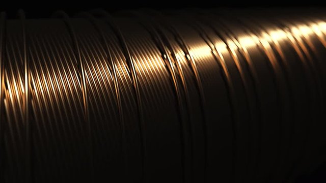 Сopper wire. Electric motor winding. 4k UHD video. Seamless loop. Shallow depth of field