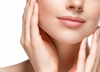 Woman lips chin neck beautiful skin age care