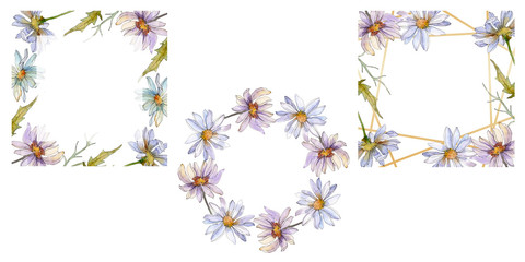 Obraz premium Daisy floral botanical flower. Watercolor background illustration set. Frame border ornament square.