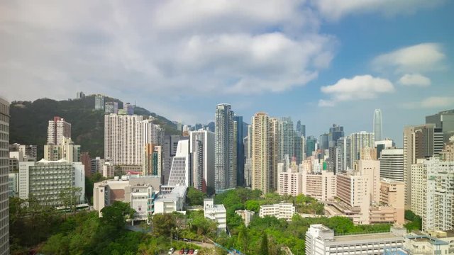 sunny day hong kong city downtown park view rooftop panorama 4k timelapse