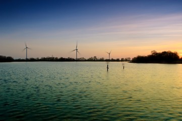 Sun Set, Lake and Turbines