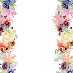 Bouquet floral botanical flowers. Watercolor background illustration set. Frame border ornament square.