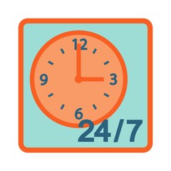 Round-the-clock service flat icon in square frame