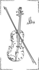 Vector black and white illustration drawing of alto (viola).