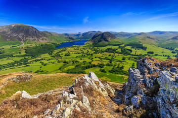Crummock water valley from Low fell in The Lake District, Cumbria, England