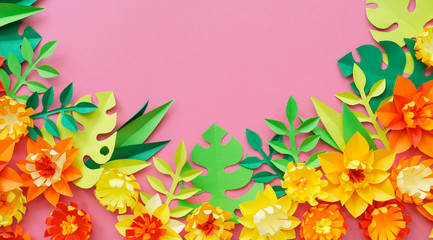 Fototapeta na wymiar Flower and leaf color made of paper craft