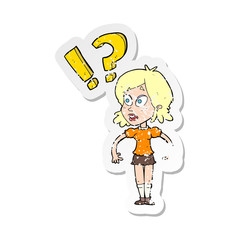 retro distressed sticker of a cartoon shocked woman