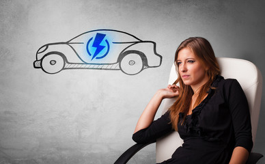 Formal person thinking about electric car concept
