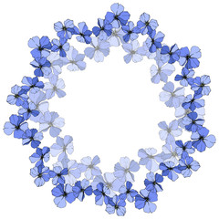 Vector Blue Flax floral botanical flower on white background. Engraved ink art. Frame border ornament square.