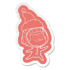 happy astronaut cartoon  sticker of a wearing santa hat