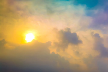 Dramatic blue sky and clouds at sunset or evening time.