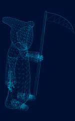 Wireframe of death in the hood and with a scythe. Polygonal death