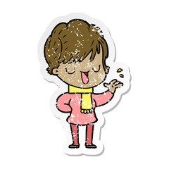 distressed sticker of a cartoon woman talking