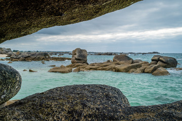 Meneham rocky granite coast in Bretagne in France
