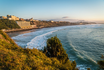 Surfers in the sea in Biarritz in Cote des basques