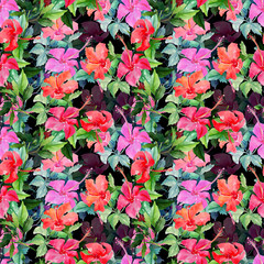 Hibiscus seamless pattern on a white background.