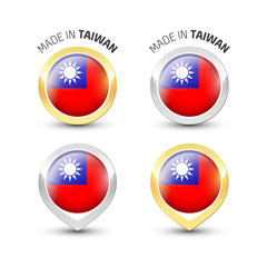 Made in Taiwan - Round labels with flags