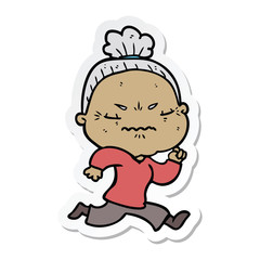 sticker of a cartoon annoyed old lady
