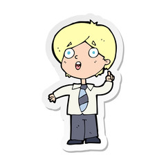 sticker of a cartoon schoolboy answering question