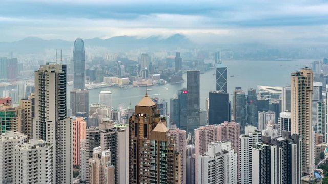 Hong Kong cityscape skyline view from Victoria Peak - timelapse