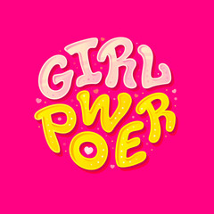Girl power vector quote. Feminist flat style banner, badge. Design element for t-shirt, logo, poster. Woman motivation. Vector cartoon illustration. For web and print. EPS 10.