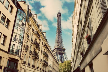 Eiffel Tower seen from the street of Paris