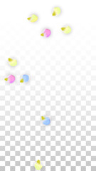 Vector Realistic Colorful Petals Falling on Transparent Background.  Spring Romantic Flowers Illustration. Flying Petals. Sakura Spa Design. Blossom Confetti. Design Elements for Wedding Decoration.