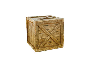 Old wooden box isolated on white background.