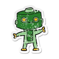 distressed sticker of a cartoon robot