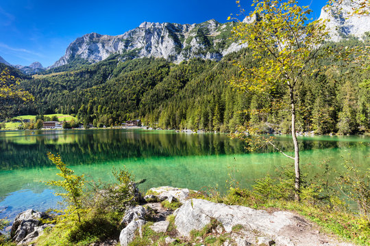 Hintersee Lake, Reiteralpe Mountain, Ramsau, Berchtesgadener Land, Berchtesgaden National Park, Upper Bavaria, Bavaria, Germany