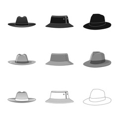 Vector design of headgear and cap icon. Collection of headgear and accessory stock vector illustration.