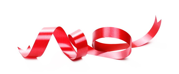 Red ribbon isolated on white background and texture