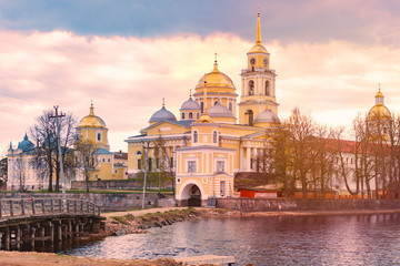Naklejka premium Monastery on island of lake Seliger, Russia