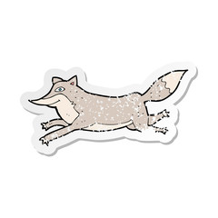 retro distressed sticker of a cartoon happy wolf running