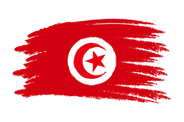 Tunisia Flag. Brush painted Tunisia Flag Hand drawn style illustration with a grunge effect and watercolor. Tunisia Flag with grunge texture. Vector illustration.