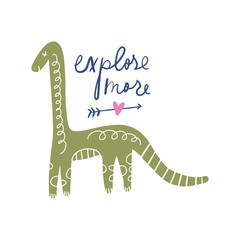 Vector EPS. Beautiful boho style lettering postcard with cute dino. Freehand inscription. Good for nursery typography