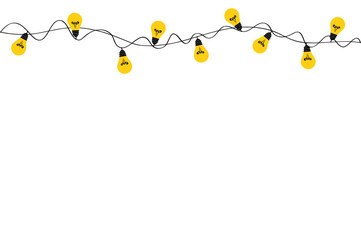 A set of warm light bulb garlands, holiday decorations. The lamps. Glowing Christmas lights. Vector on white background.