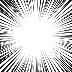 Abstract comic book flash explosion radial lines background. Vector illustration for superhero design. Bright black white light strip burst. Flash ray blast glow.