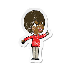 retro distressed sticker of a cartoon woman arguing